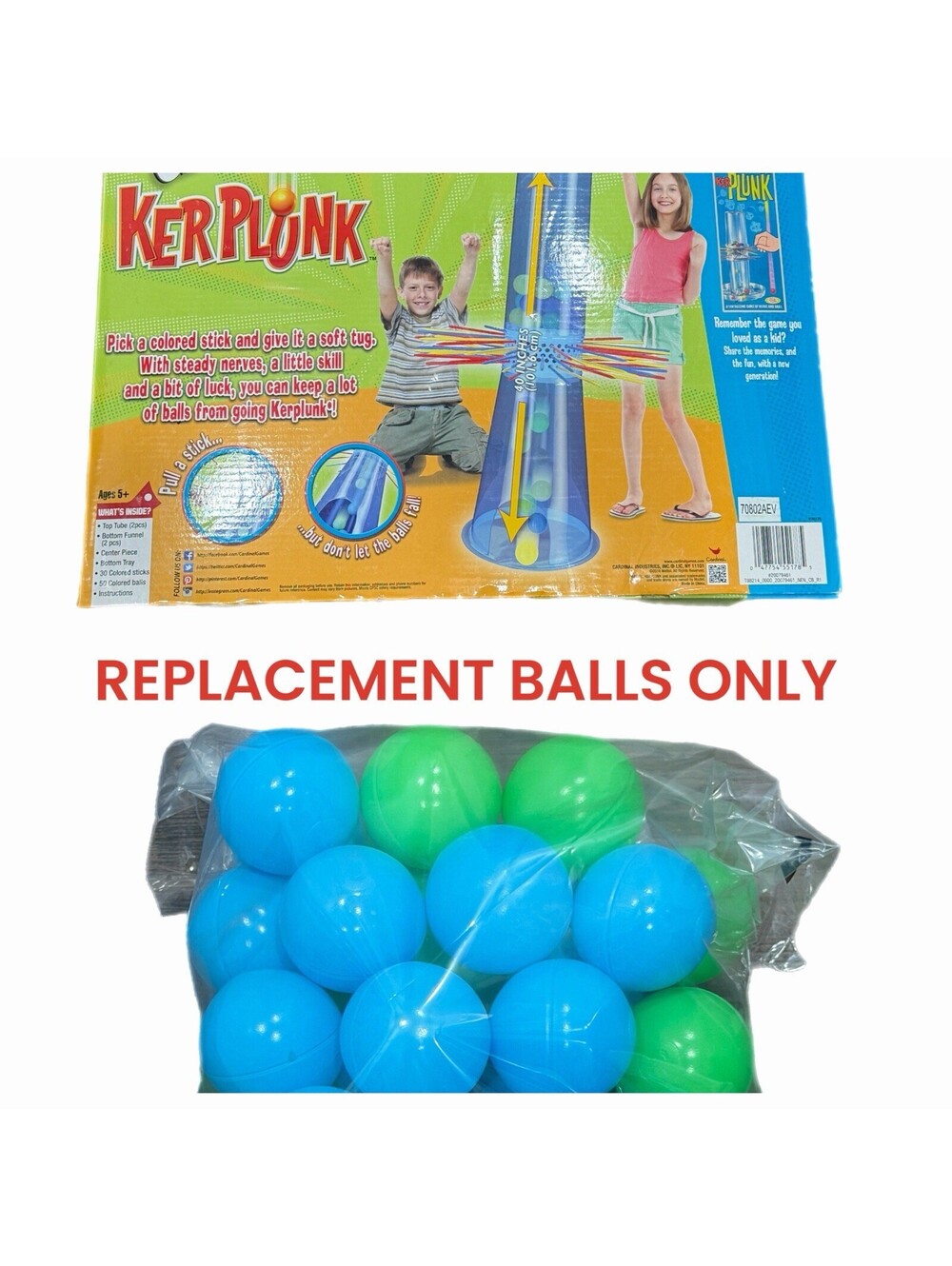 Giant Ker-Plunk Game Pieces/Parts - 48 Balls Replacement Blue And Green Cardinal